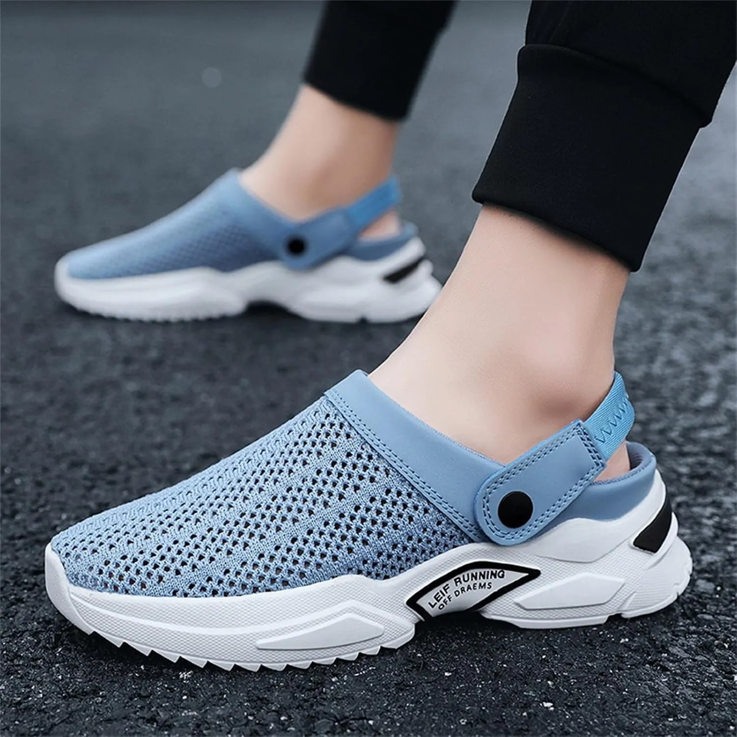 Men s orthopedic hollow-out summer sandals，Thick Sole Slip-On Knitted Clogs，Breathable Knitted Mesh Sandals with Arch Support