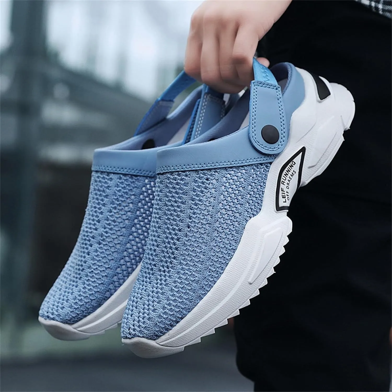 Men s orthopedic hollow-out summer sandals，Thick Sole Slip-On Knitted Clogs，Breathable Knitted Mesh Sandals with Arch Support