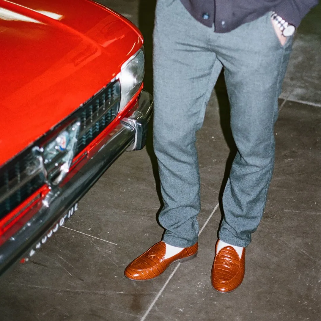 Men's Cognac Full Croc Milano Loafer From Del Toro Shoes