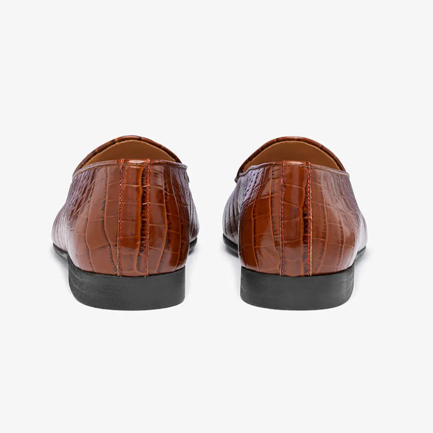 Men's Cognac Full Croc Milano Loafer From Del Toro Shoes