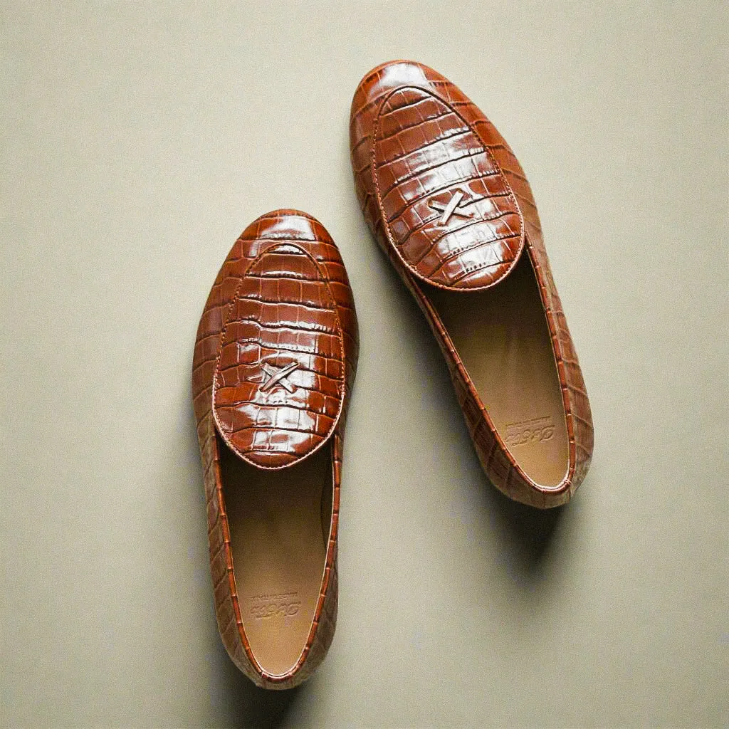 Men's Cognac Full Croc Milano Loafer From Del Toro Shoes