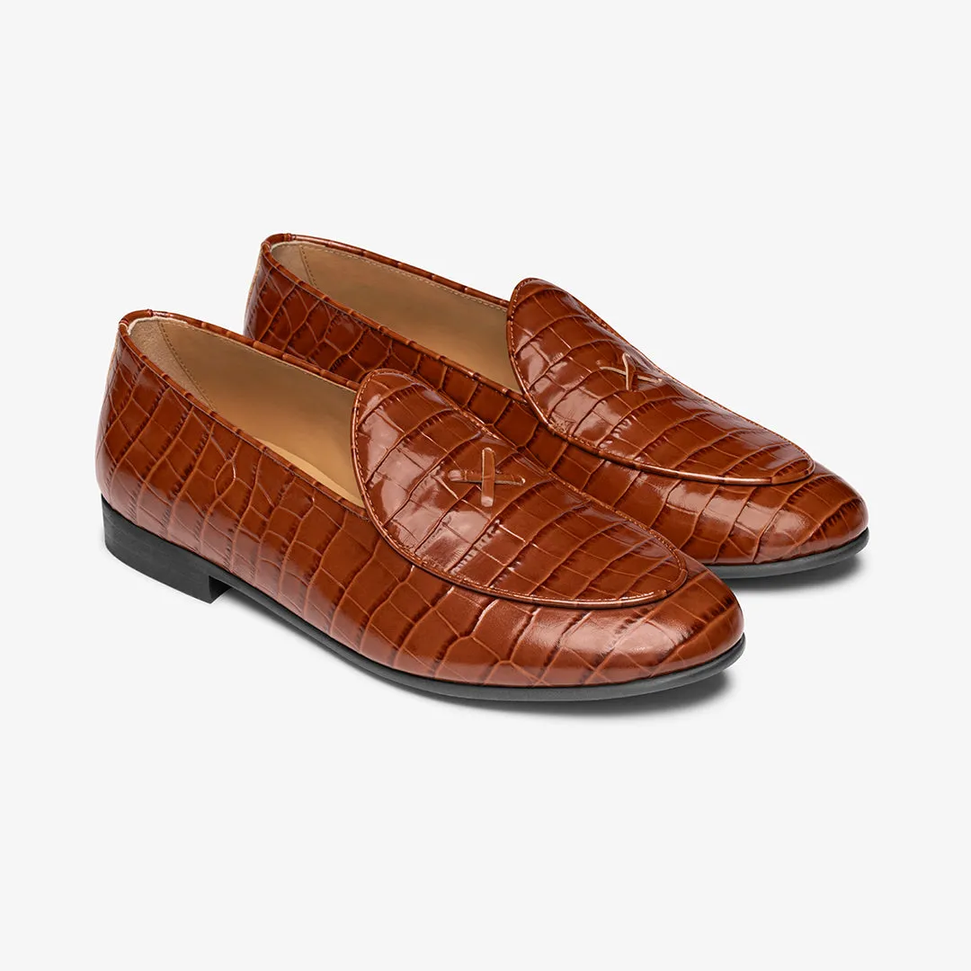 Men's Cognac Full Croc Milano Loafer From Del Toro Shoes