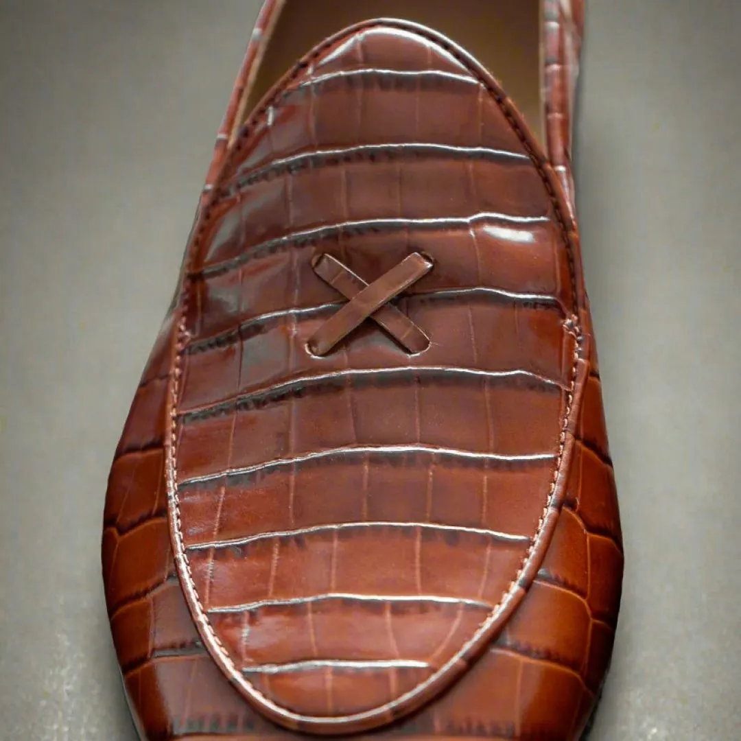 Men's Cognac Full Croc Milano Loafer From Del Toro Shoes
