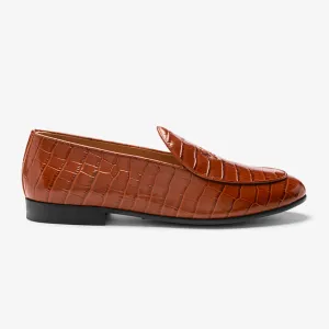 Men's Cognac Full Croc Milano Loafer From Del Toro Shoes