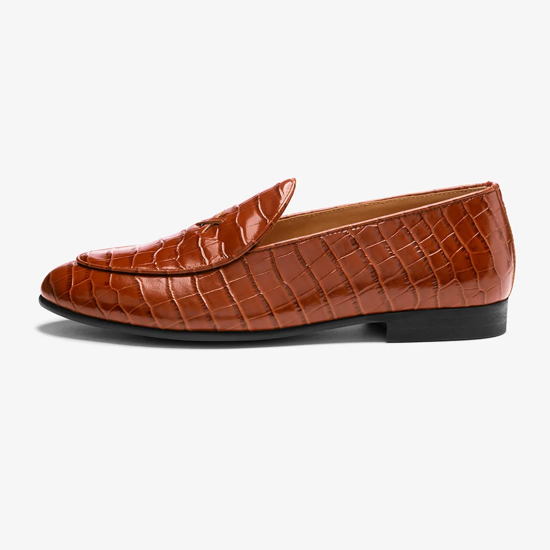 Men's Cognac Full Croc Milano Loafer From Del Toro Shoes