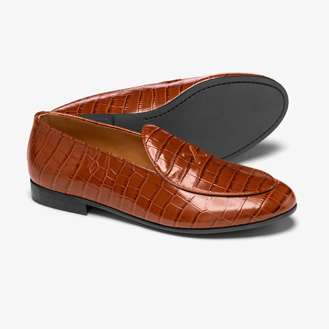 Men's Cognac Full Croc Milano Loafer From Del Toro Shoes