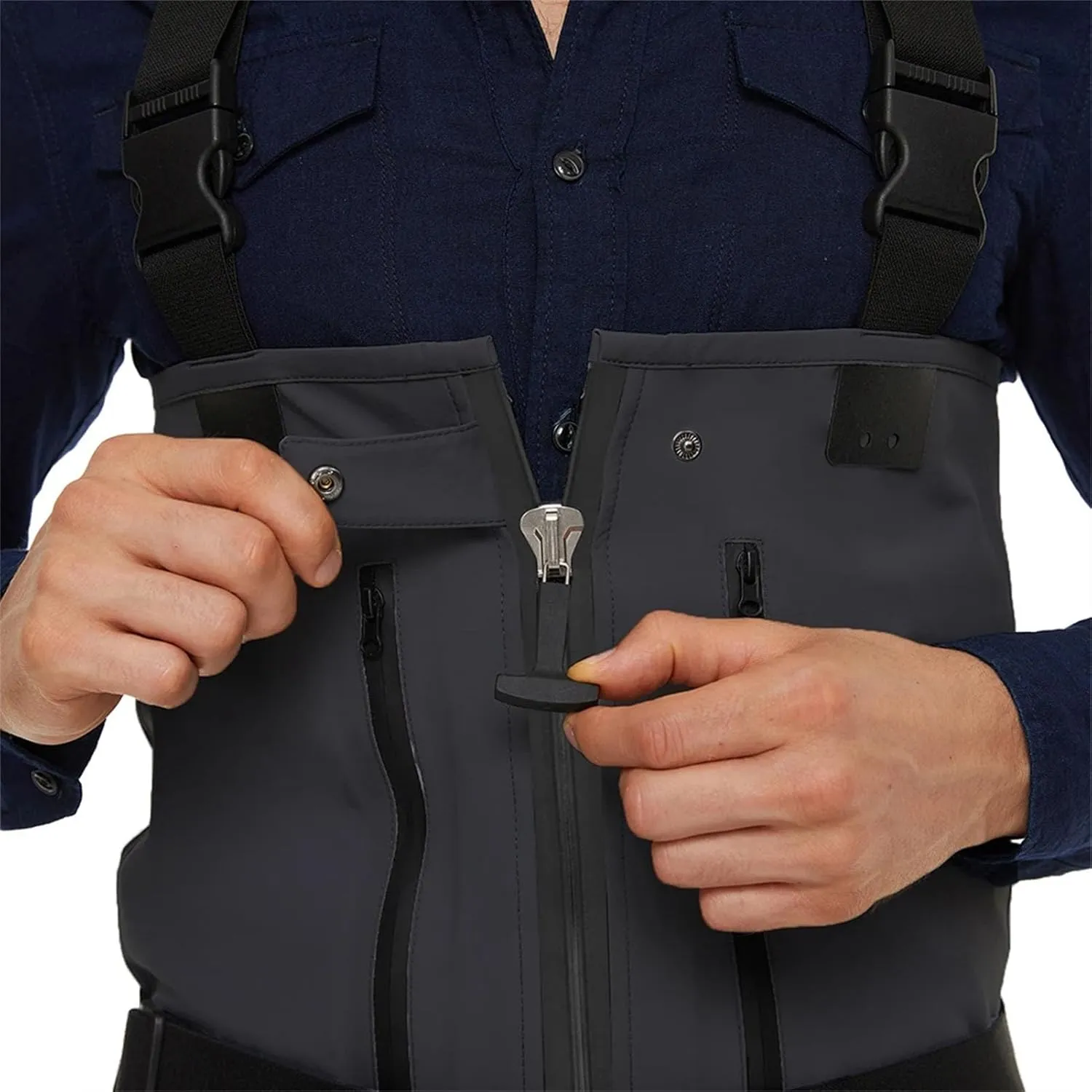 Men's Durable Fishing Waders - Layered Fabric with Integrated Sock Design