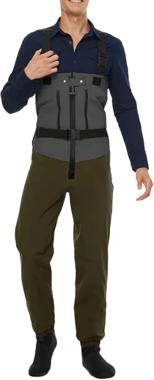 Men's Durable Fishing Waders - Layered Fabric with Integrated Sock Design