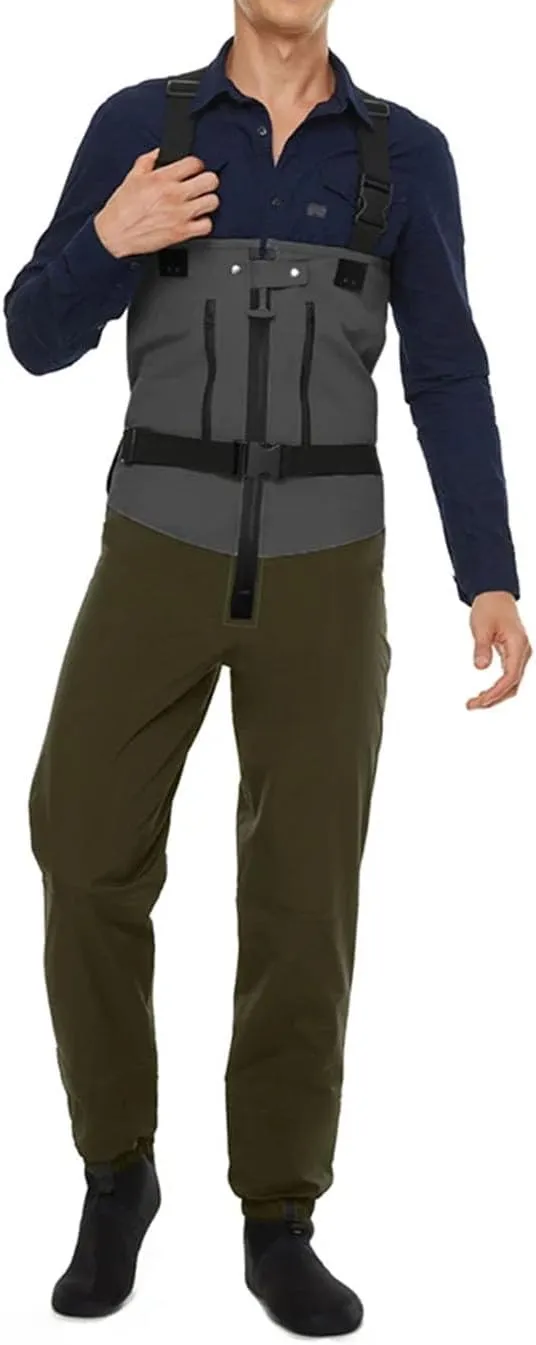 Men's Durable Fishing Waders - Layered Fabric with Integrated Sock Design
