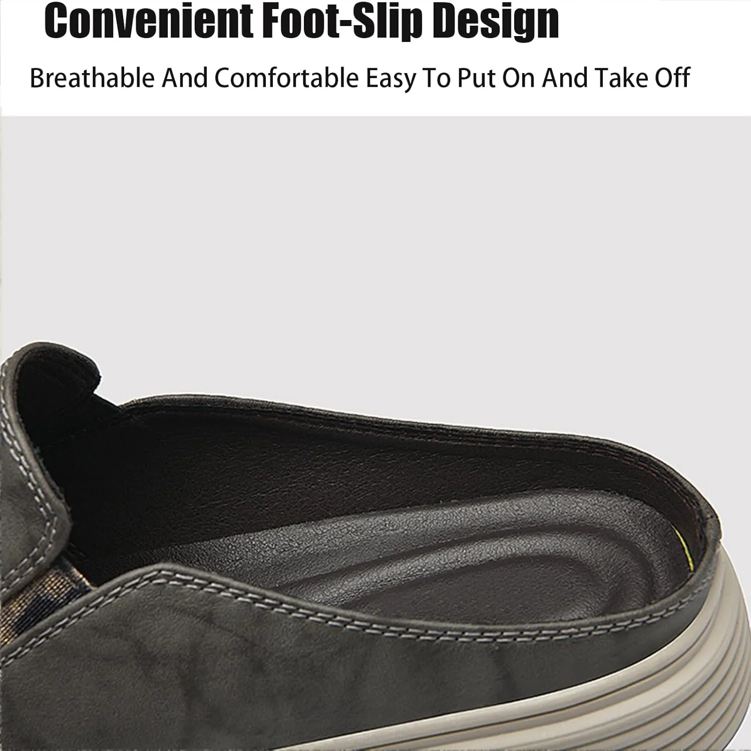 Men's Genuine Leather Slip-On Mules Clog Slippers Comfortable Elastic Closure Round Toe Backless Male Loafer Slippers for Office Work Drive Dressy Mules
