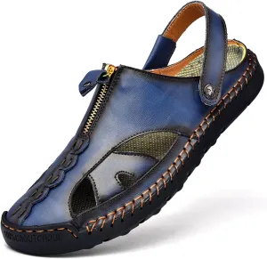 Men's Outdoor Sandals Breathable Summer Beach Shoes Closed Toe Hiking Fisherman Non-Slip Comfortable Casual Leather Sandals
