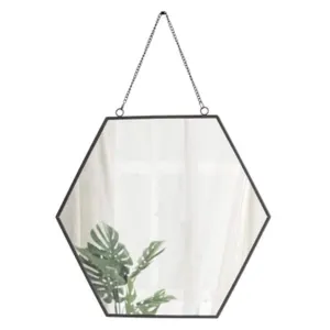 Mirrors Makeup Bathroom Black Princess Nordic Style Punchless Glass HD Dressing Hexagon Gift (Color : Black, Size : 41.552cm)