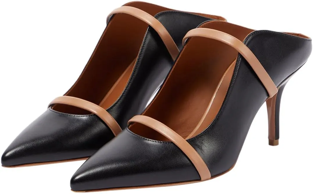 miss left Women Closed Pointed Toe Double Straps Mules Slip On Mid Heels Slide Sandals Party Prom Chic Shoes Size 4-16 US