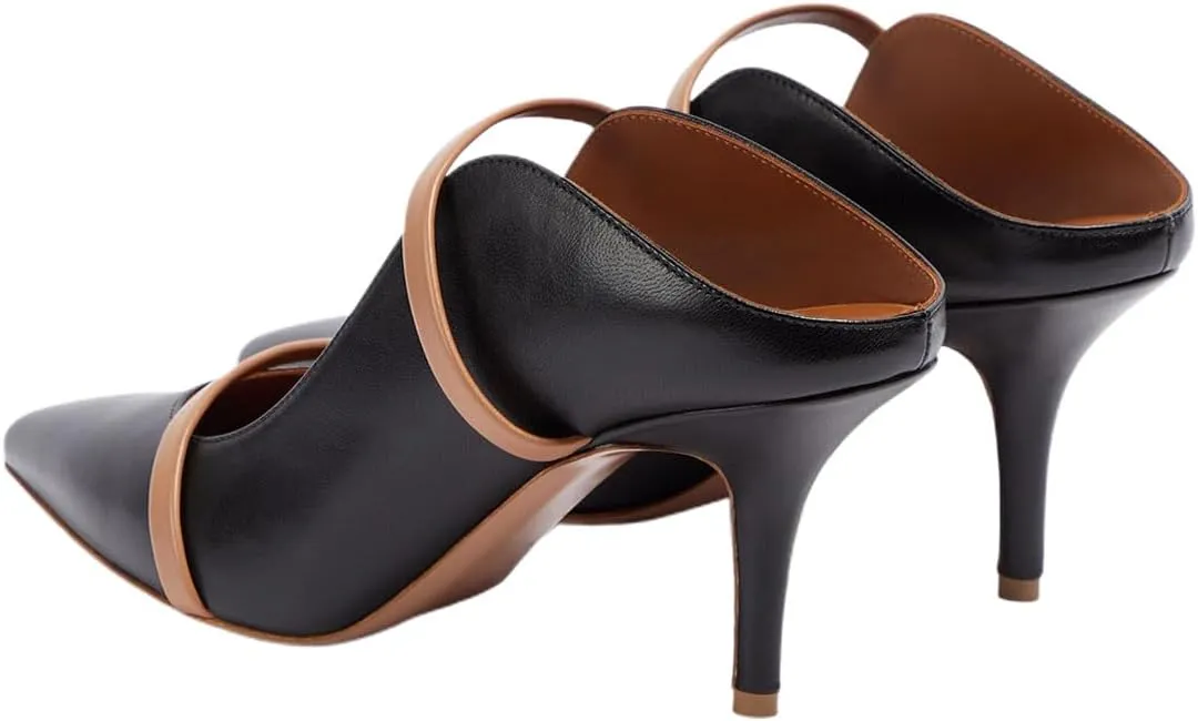 miss left Women Closed Pointed Toe Double Straps Mules Slip On Mid Heels Slide Sandals Party Prom Chic Shoes Size 4-16 US