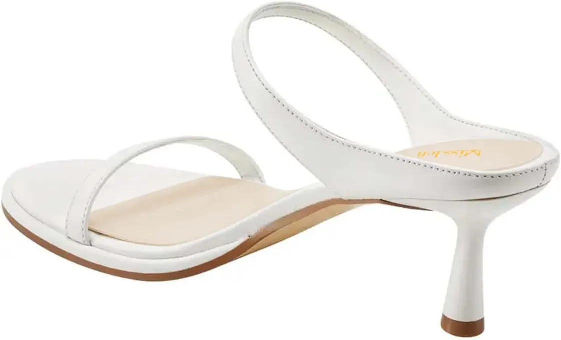 miss left Womens Classy Round Open Toe Two Straps Mules Backless Slip On Mid Thin Heel Sandals Comfort Dating Lightweight Shoes Size 4-16 US