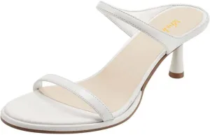 miss left Womens Classy Round Open Toe Two Straps Mules Backless Slip On Mid Thin Heel Sandals Comfort Dating Lightweight Shoes Size 4-16 US