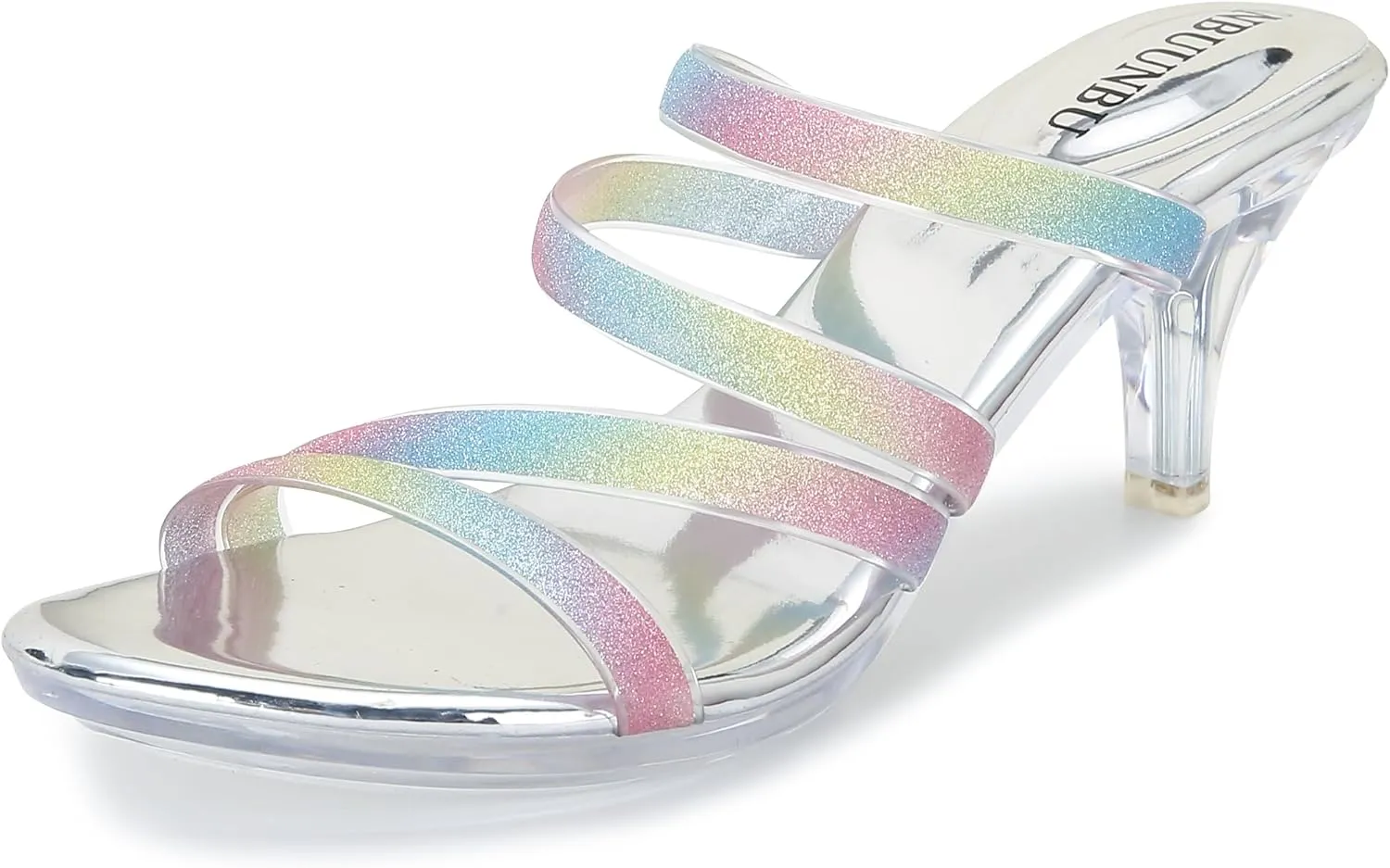 NBUUNBU Clear Heels for Women Silver Black Heels Little Platform Sexy High Heels Sandals Stiletto Kitten Open Toe Dress Shoes Comfortable Double Transparent Strap Heeled Sandals Mule