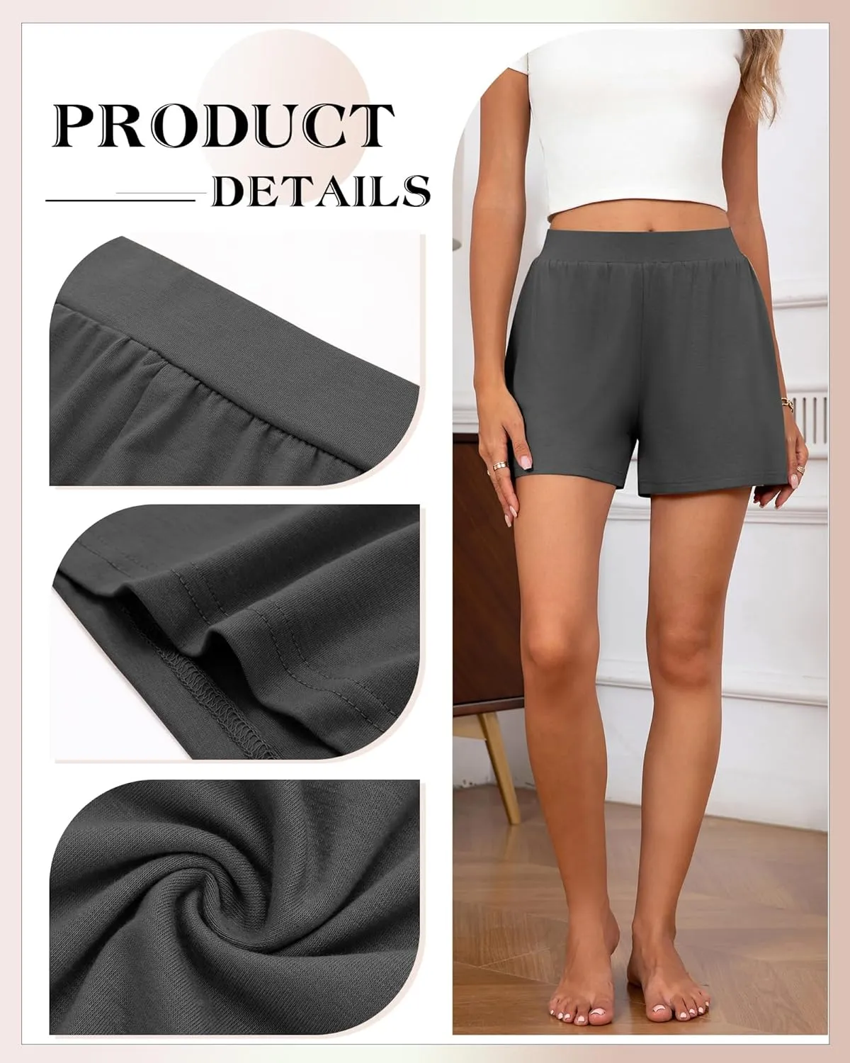 Neer 3 Pack Soft Casual Shorts for Women, Lounge Shorts Comfy Elastic Waist Bottoms for Summer Walking Gym Sleep Indoor