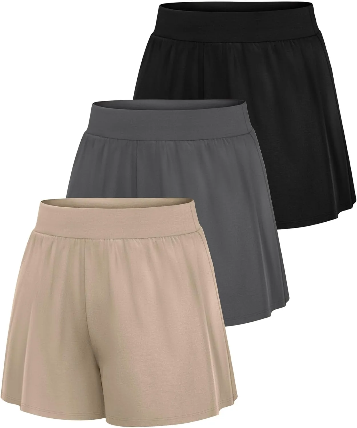 Neer 3 Pack Soft Casual Shorts for Women, Lounge Shorts Comfy Elastic Waist Bottoms for Summer Walking Gym Sleep Indoor