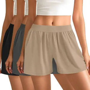 Neer 3 Pack Soft Casual Shorts for Women, Lounge Shorts Comfy Elastic Waist Bottoms for Summer Walking Gym Sleep Indoor