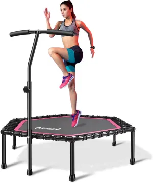 Newan 48'' Fitness Trampoline with Adjustable Handle Bar, Silent Trampoline Bungee Rebounder Jumping Cardio Trainer Workout for Adults - Max Limit 330 lbs