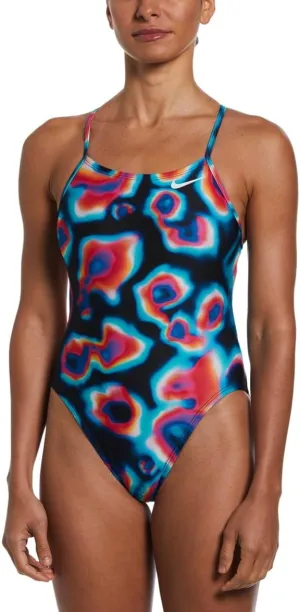 Nike Women's HydraStrong Multi Print Cut Out One Piece Swimsuit Multi, 34