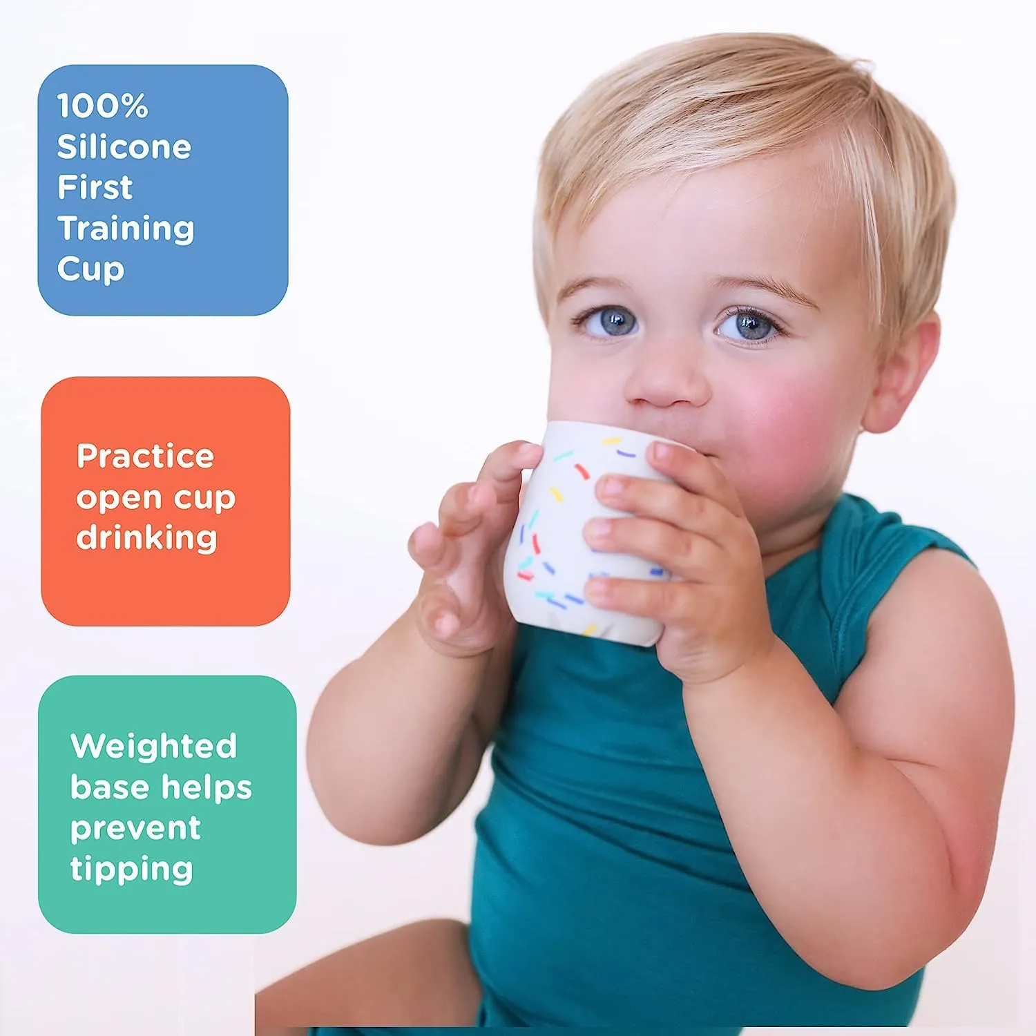 Nuby Silicone Confetti/Sprinkles First Open Training Cup - 2oz Silicone Pink/Purple Tie-dye First Training Cup with Free Flow Soft Spout - 6oz, 6  months