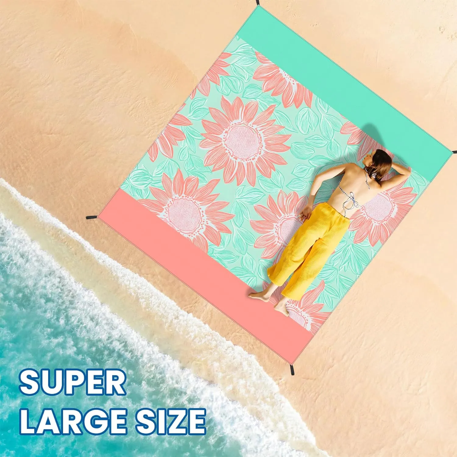 NYZE Beach Blanket Waterproof Sandproof Extra Large Picnic Beach Mat for 1-8 Adults Durable Outdoor Mat with Stakes for Beach Travel Camping Hiking 78X86in