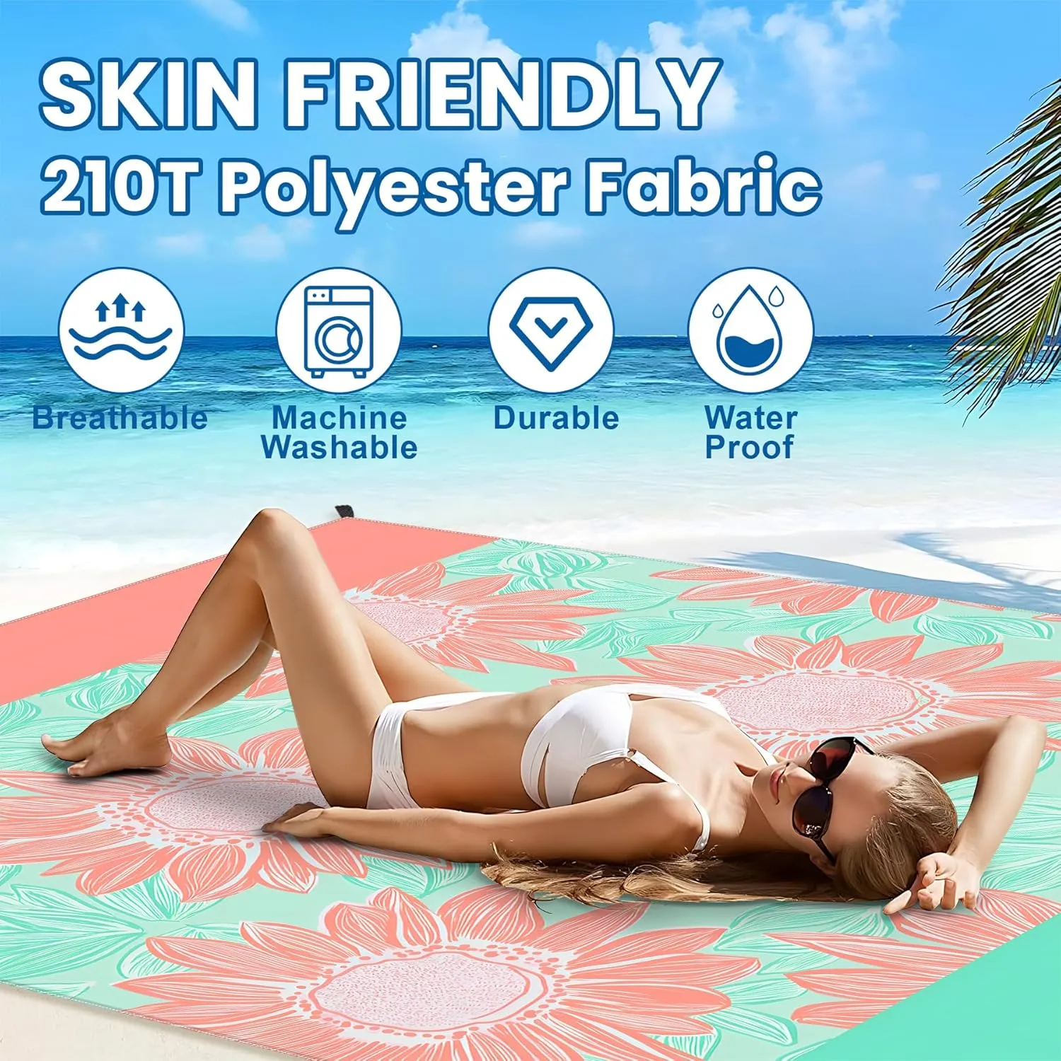 NYZE Beach Blanket Waterproof Sandproof Extra Large Picnic Beach Mat for 1-8 Adults Durable Outdoor Mat with Stakes for Beach Travel Camping Hiking 78X86in