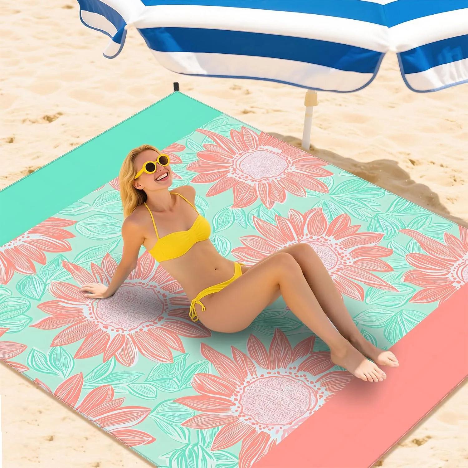 NYZE Beach Blanket Waterproof Sandproof Extra Large Picnic Beach Mat for 1-8 Adults Durable Outdoor Mat with Stakes for Beach Travel Camping Hiking 78X86in