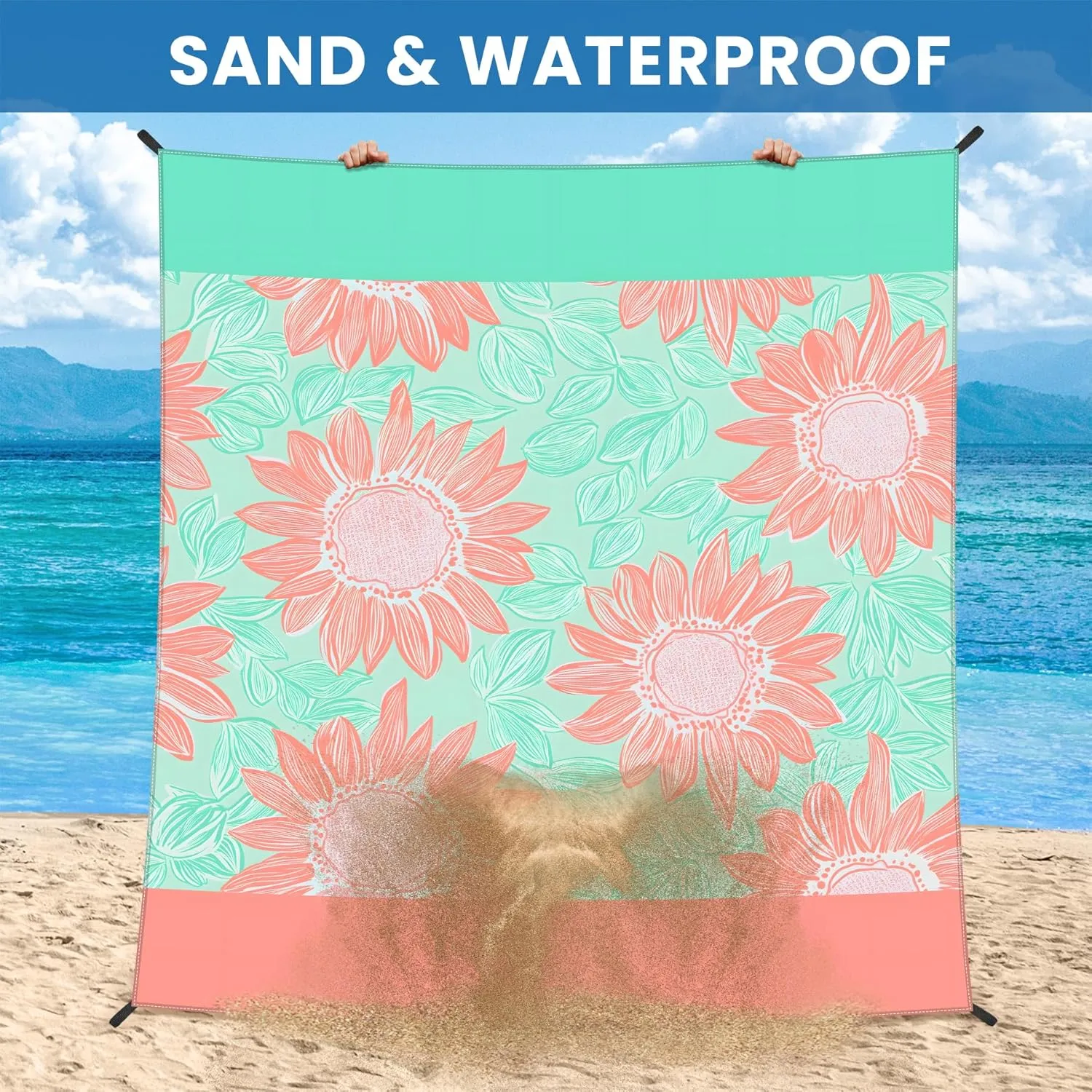 NYZE Beach Blanket Waterproof Sandproof Extra Large Picnic Beach Mat for 1-8 Adults Durable Outdoor Mat with Stakes for Beach Travel Camping Hiking 78X86in