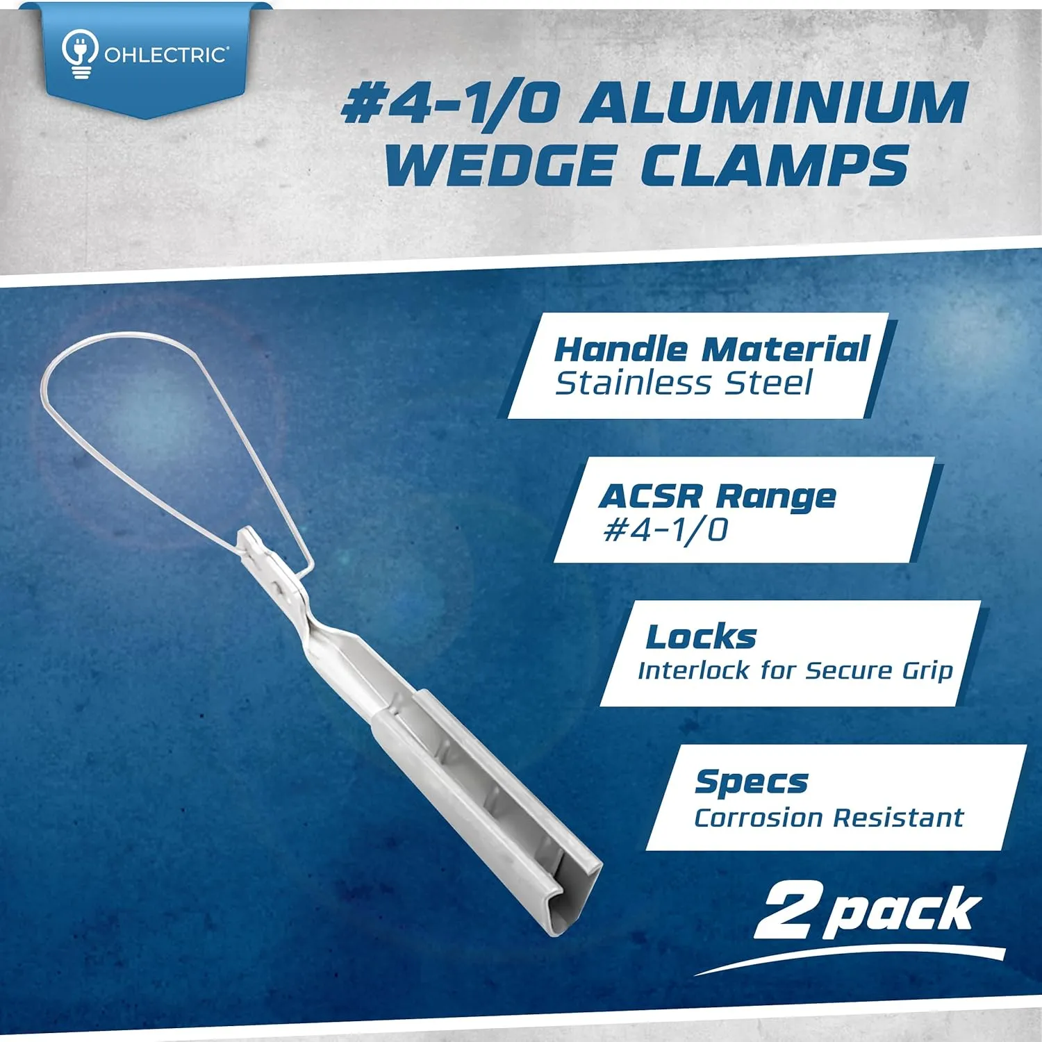 OHLECTRIC 2 Pack - Range 4-1/0 Aluminium Wedge Clamps - Stainless Steel Ball Handle - Secure Locking System - Aerial Cable Tightening & Sag Prevention - Durable Clamp