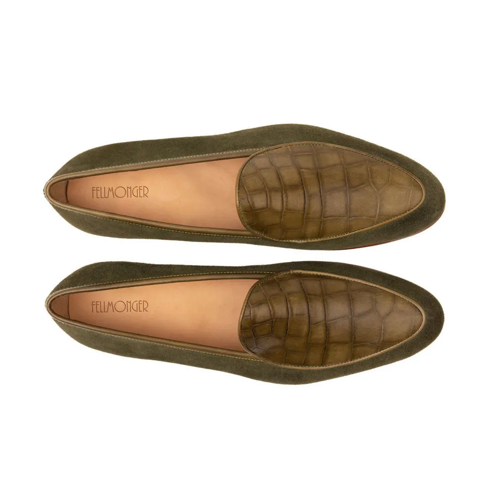 Olive Green Suede Loafer With Croco Green Vamp
