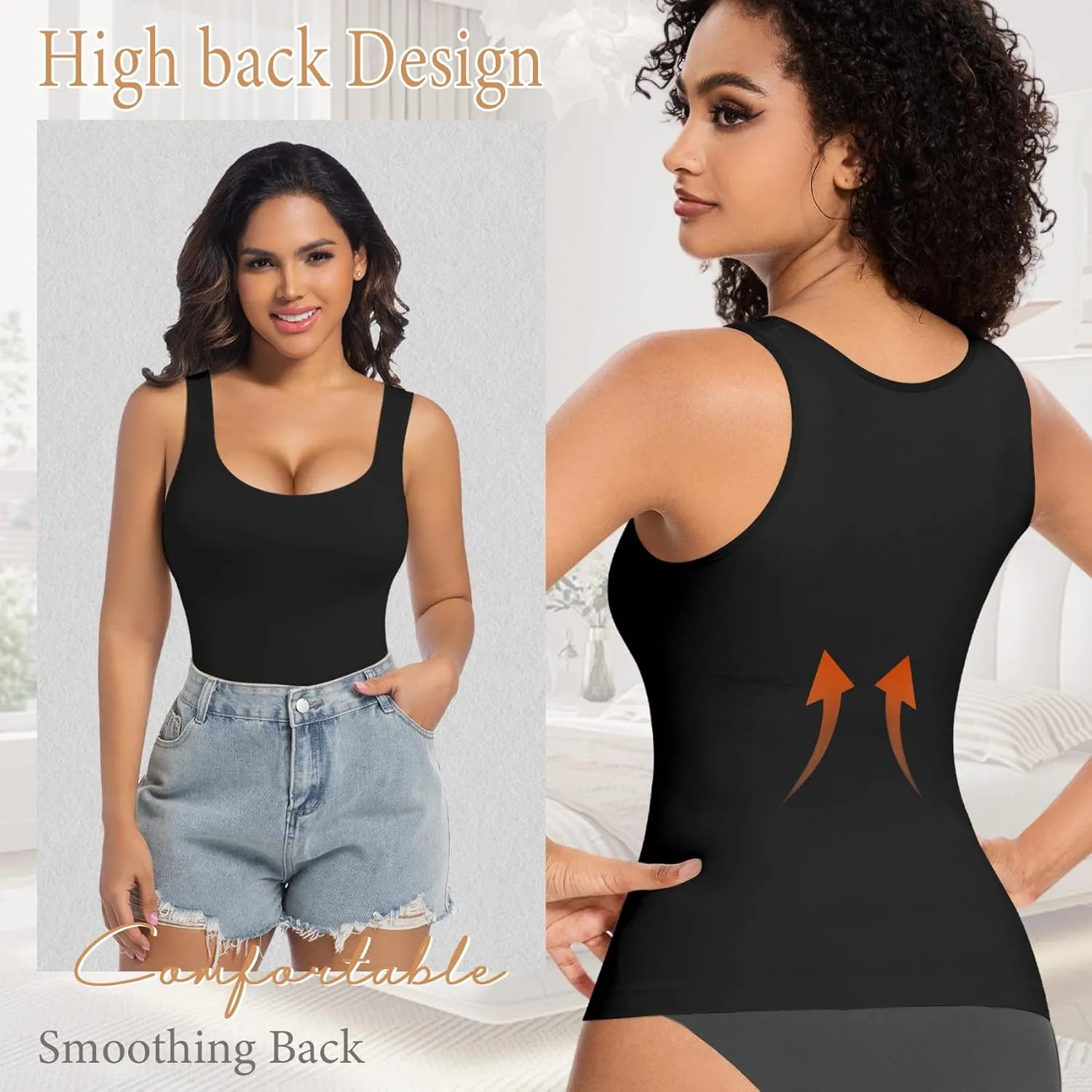 ONEW Shapewear Camisoles Seamless Tummy Control Compression Tank Tops Waist Trainer Body Shaper for Women