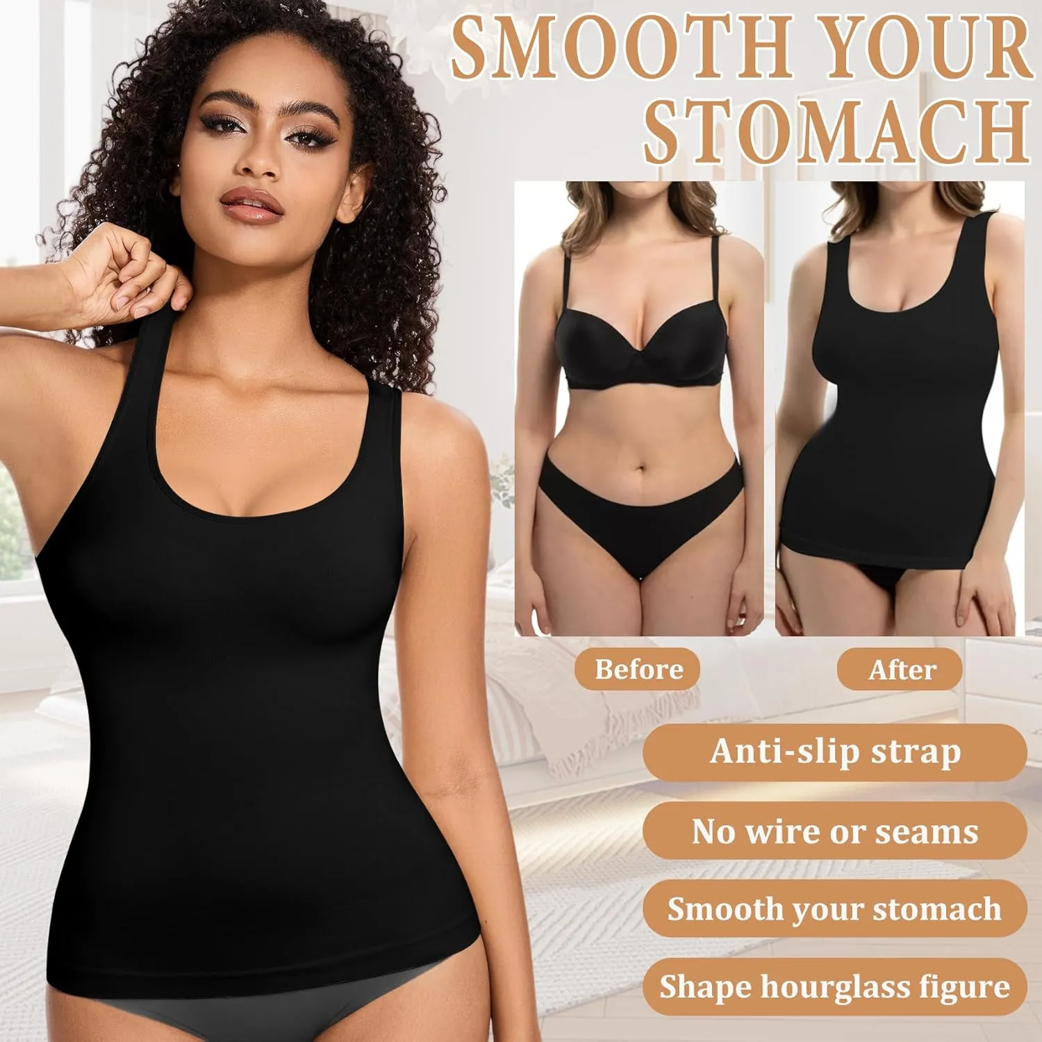 ONEW Shapewear Camisoles Seamless Tummy Control Compression Tank Tops Waist Trainer Body Shaper for Women