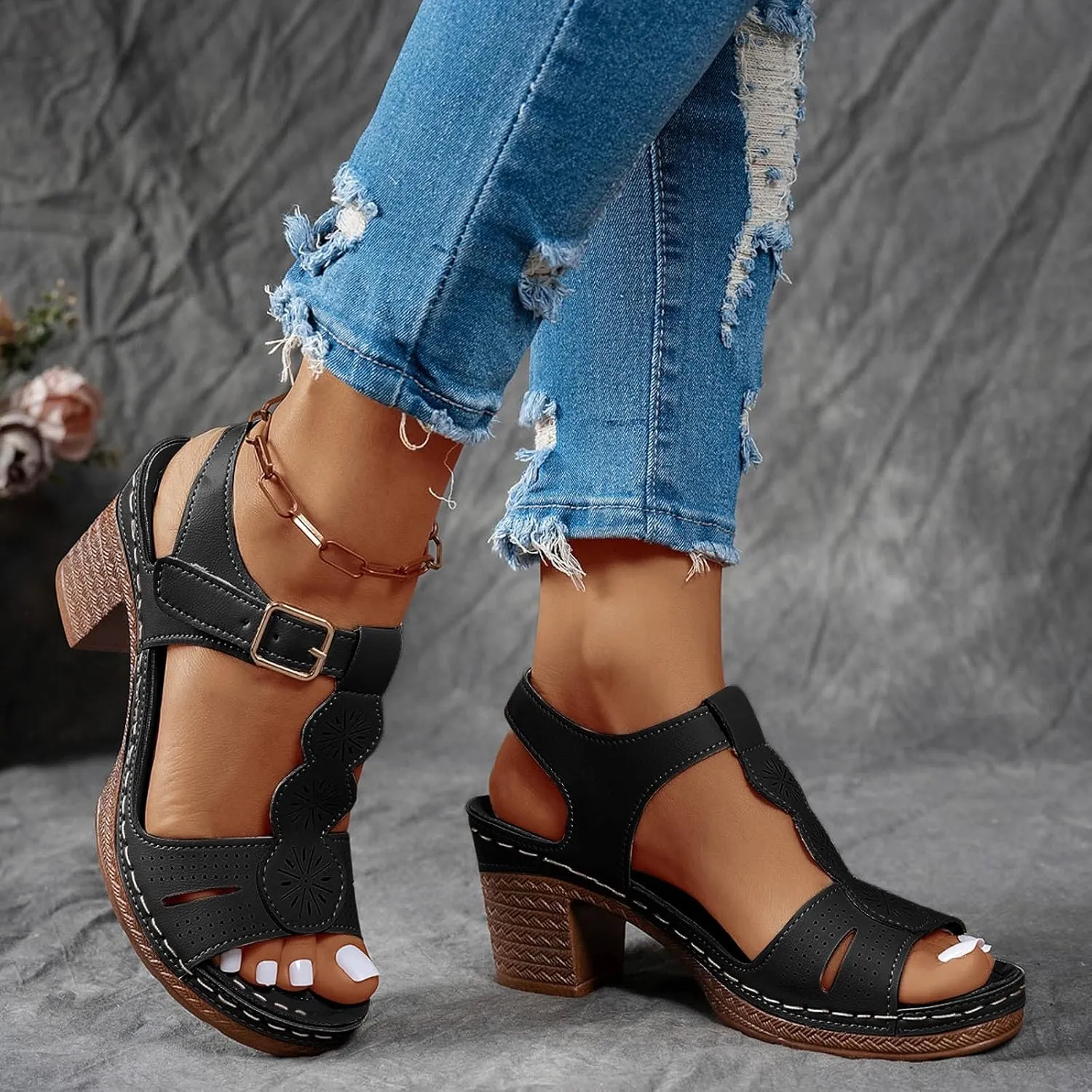 Orthopedic Wedge Sandals for Women Summer Dressy 2025 Chunky Heel Sandal Trendy Open Toe Shoes Adjustable Ankle Strap Arch Support Wedges Shoes