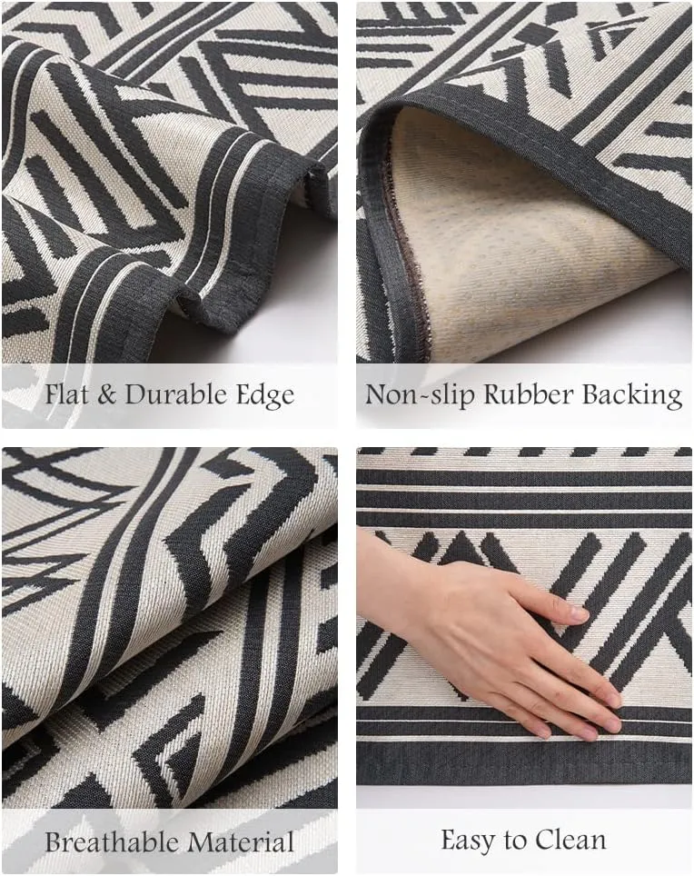 Outdoor Rug Carpet 5x8 ft, Flatweave Textured Outdoor Patio Rug Non Slip Indoor Outdoor Rugs with Rubber Particles Backing Boho Outdoor Area Rug for Patio Deck Front Porch Backyard Balcony