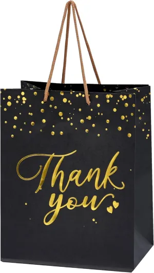 PAICUIKE 20 Pcs Black and Gold Gift Bags with Handles - Medium Size Thank You Bags Bulk for Weddings, Parties & Small Business | Durable Paper Gift Bags for Favors, Shopping & Retail