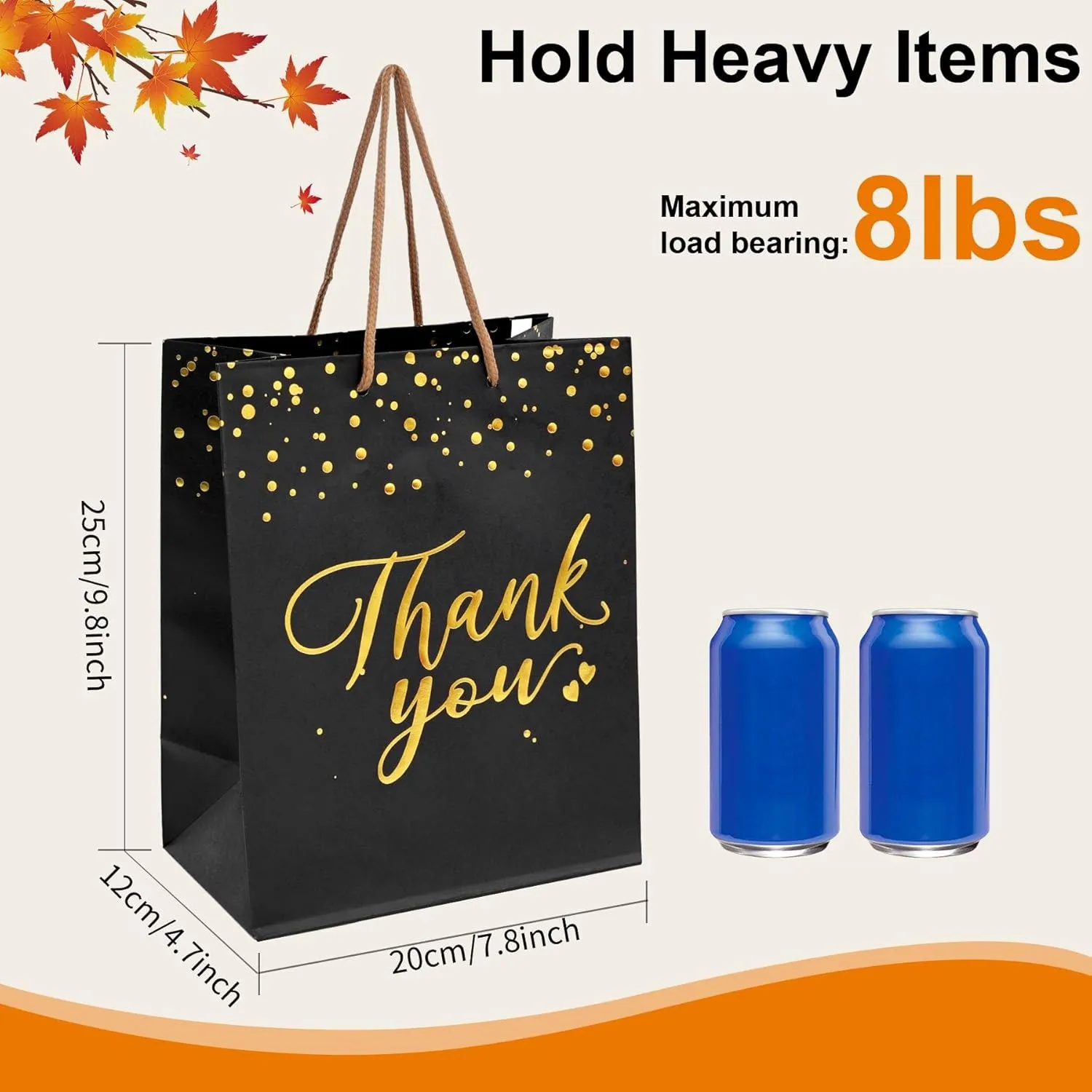 PAICUIKE 20 Pcs Black and Gold Gift Bags with Handles - Medium Size Thank You Bags Bulk for Weddings, Parties & Small Business | Durable Paper Gift Bags for Favors, Shopping & Retail