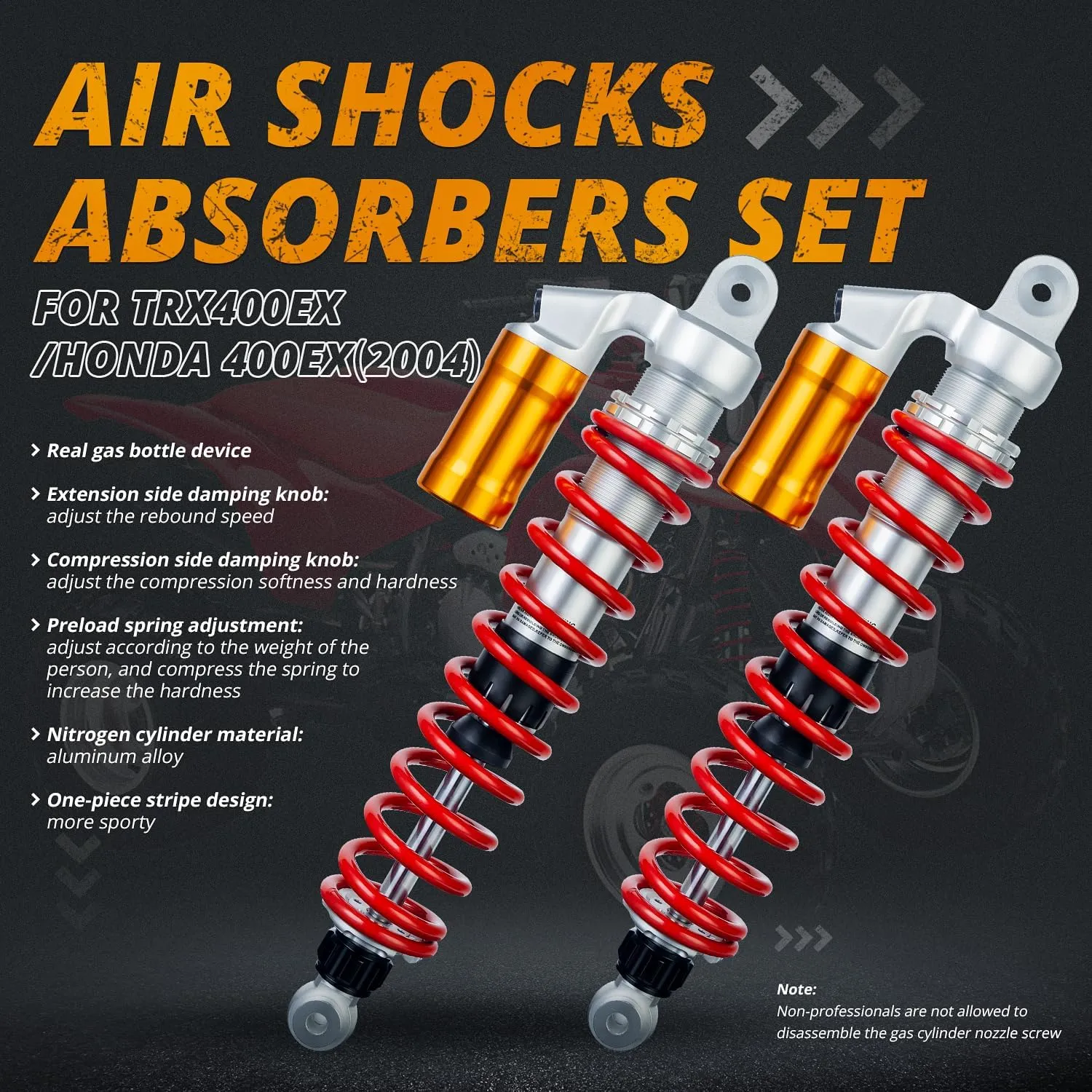 Pair Adjustable 410mm Air Shock Absorber Compatible with Honda Sportrax TRX400EX TRX 400 EX 1999-2008; TRX450ER TRX 450 ER 2006-2014; TRX450R TRX 450 R 2006-2012 ATV Front Shock