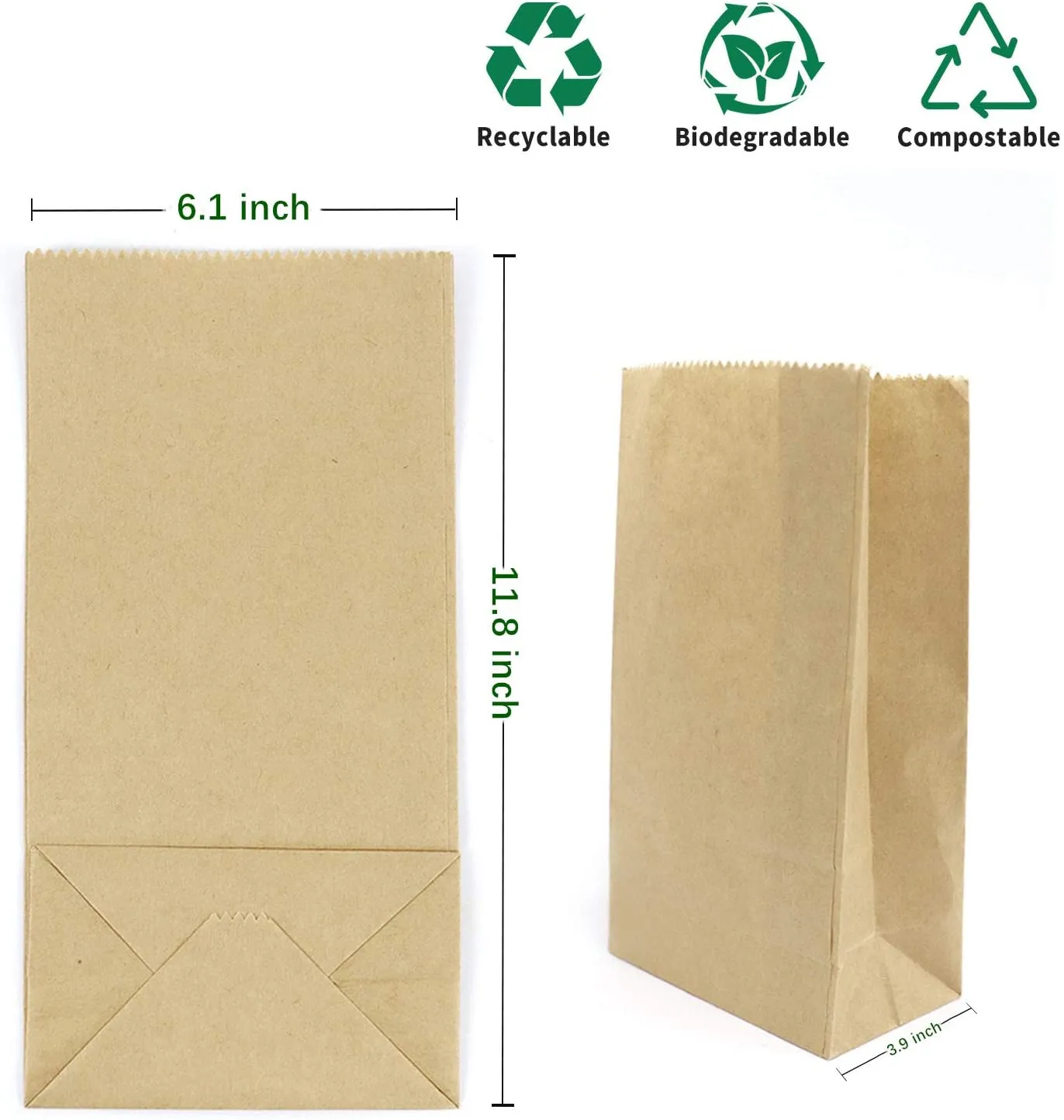 Paper Lunch Bags, Kslong 50pcs Brown Paper Bag 6 Lb 6.1x3.9x11.8" Durable Kraft bags Grocery Bag Bakery Bread Sandwich bag Shopping Party Favor Gift Wrapping Bags Bulk(Brown 8)