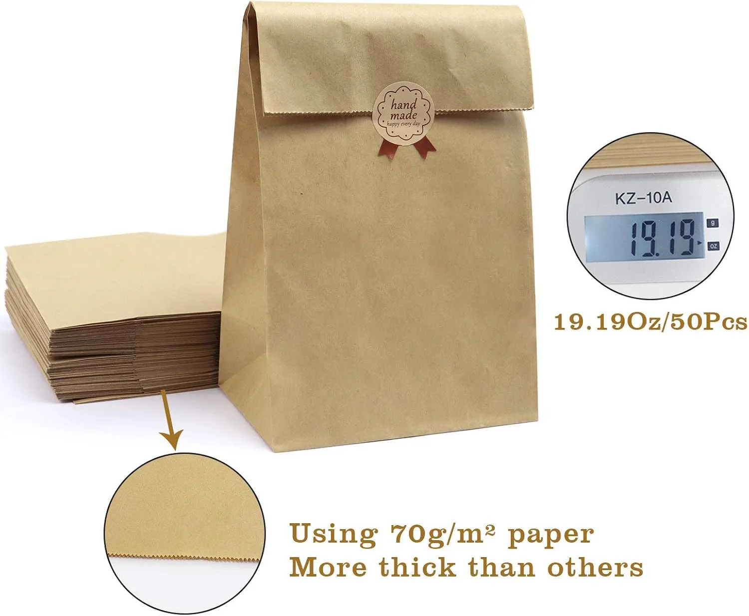 Paper Lunch Bags, Kslong 50pcs Brown Paper Bag 6 Lb 6.1x3.9x11.8" Durable Kraft bags Grocery Bag Bakery Bread Sandwich bag Shopping Party Favor Gift Wrapping Bags Bulk(Brown 8)