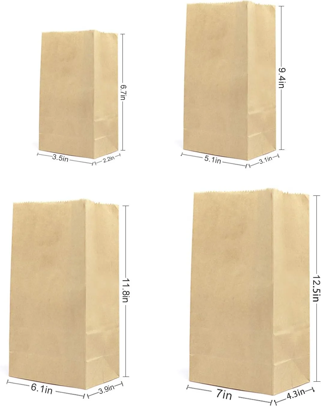 Paper Lunch Bags, Kslong 50pcs Brown Paper Bag 6 Lb 6.1x3.9x11.8" Durable Kraft bags Grocery Bag Bakery Bread Sandwich bag Shopping Party Favor Gift Wrapping Bags Bulk(Brown 8)
