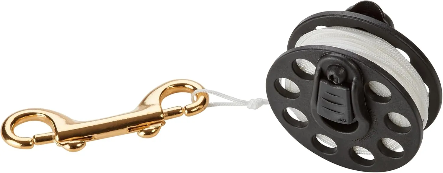 Phantom Aquatics Scuba Diver Compact Deluxe Folding Handle Finger Spool Reel with Hand Winder   Durable Corrosion Resistant Brass Bolt Snap