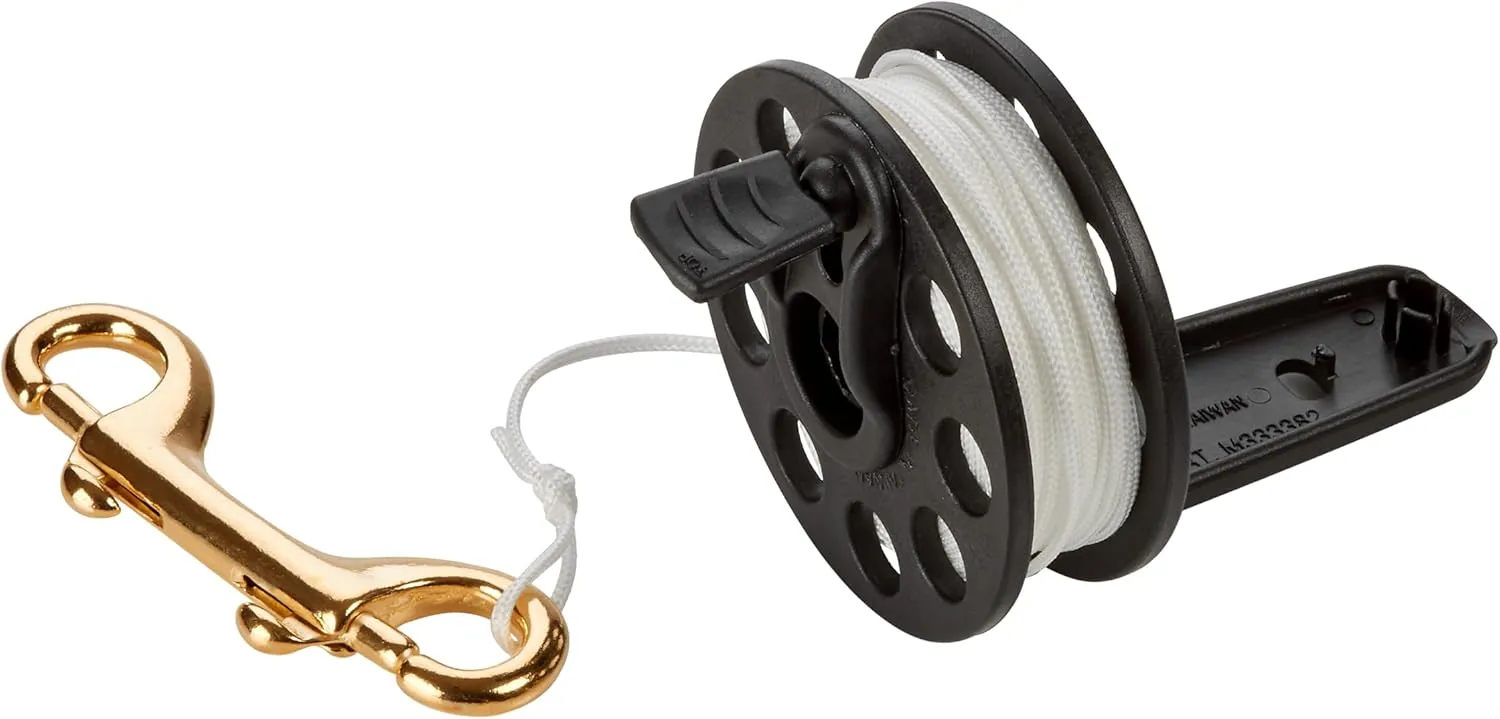 Phantom Aquatics Scuba Diver Compact Deluxe Folding Handle Finger Spool Reel with Hand Winder   Durable Corrosion Resistant Brass Bolt Snap