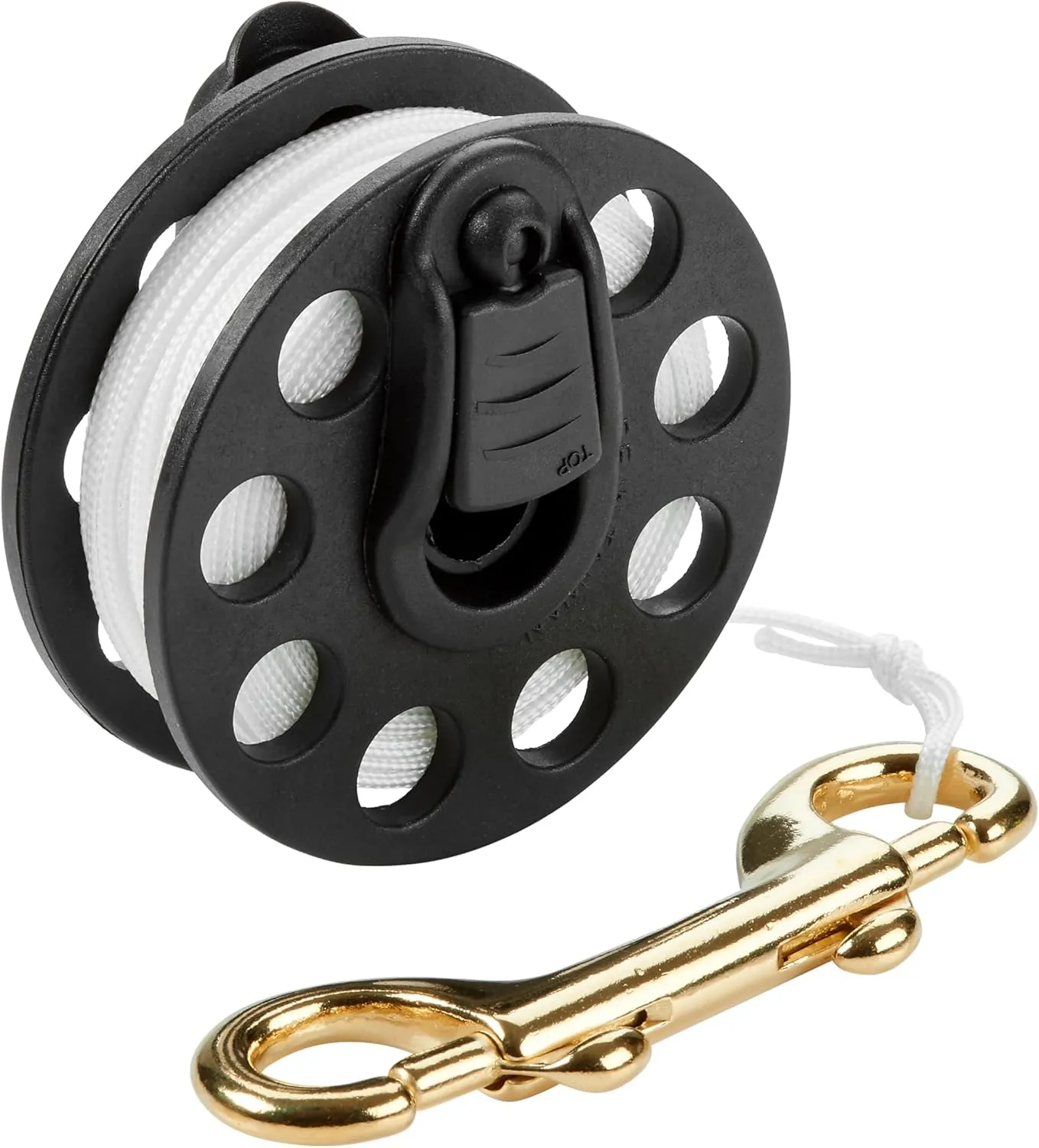 Phantom Aquatics Scuba Diver Compact Deluxe Folding Handle Finger Spool Reel with Hand Winder   Durable Corrosion Resistant Brass Bolt Snap