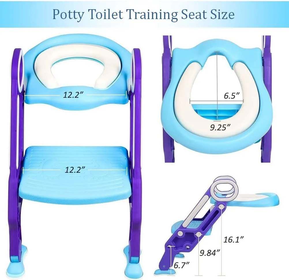 Potty Training Toilet Seat with Step Stool Ladder for Kids, Adjustable Toddler Toilet Training Seat with Soft Padded Seat