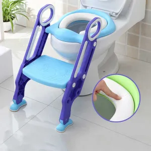 Potty Training Toilet Seat with Step Stool Ladder for Kids, Adjustable Toddler Toilet Training Seat with Soft Padded Seat