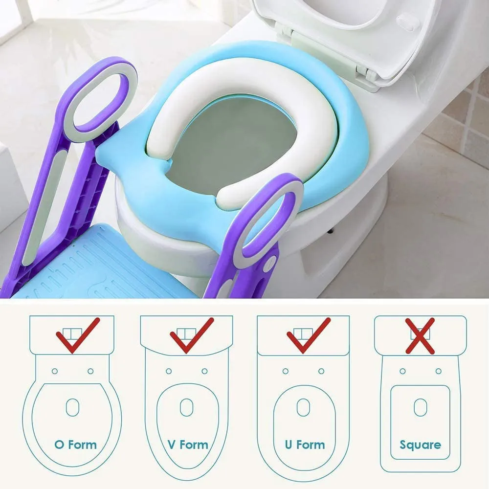 Potty Training Toilet Seat with Step Stool Ladder for Kids, Adjustable Toddler Toilet Training Seat with Soft Padded Seat