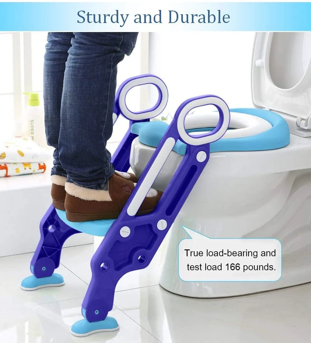 Potty Training Toilet Seat with Step Stool Ladder for Kids, Adjustable Toddler Toilet Training Seat with Soft Padded Seat